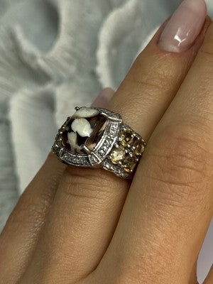 925 Sterling Silver Agate Citrine & Beryl Ring Size 6