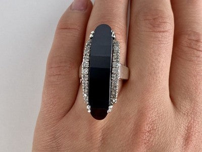 925 Sterling Silver Nephrite & Quartz Ring Size 8
