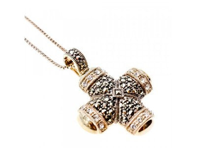 925 Sterling Silver CZ & Marcasites Chain With Cross