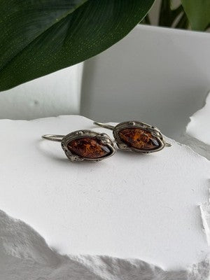 Vintage 925 Sterling Silver Amber Earrings