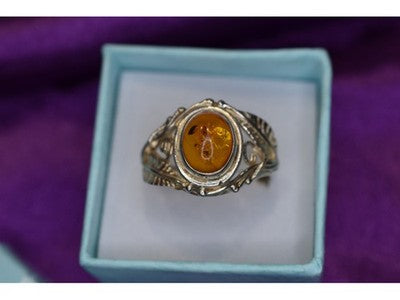 925 Sterling Silver Amber Ring Size 8.5