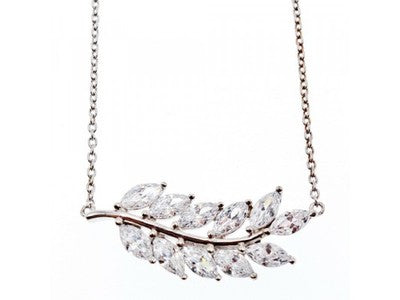 925 Sterling Silver CZ "Leaf" Necklace