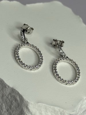 925 Sterling Silver Elegant CZ Earrings Length 1 Inch