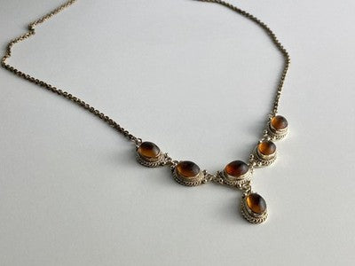 Vintage 925 Sterling Silver Amber Necklace
