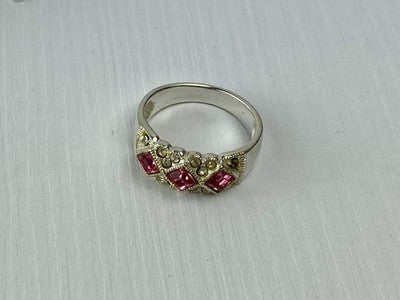 925 Sterling Silver Pink & White CZ Ring Size 5.5