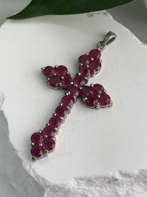 925 Sterling Silver Ruby Pendant Cross