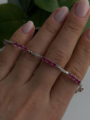 925 Sterling Silver Pink Sapphire Love Romantic Bracelet 7