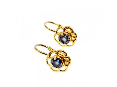18K Yellow Gold Blue Spinel "Flowers" Earrings Italy