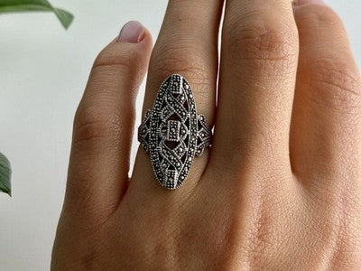 925 Sterling Silver Marcasites Ring Size 6.5