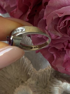 925 Sterling Silver Amethyst Opal Beryl Ring Size 7