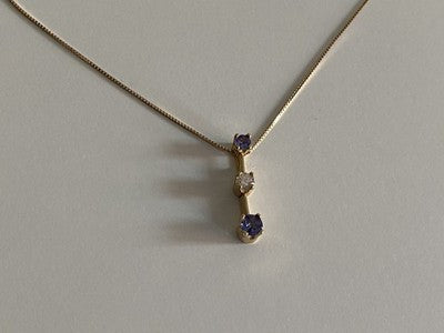 14K Yellow Gold Tanzanite & White Sapphire Chain With Pendant