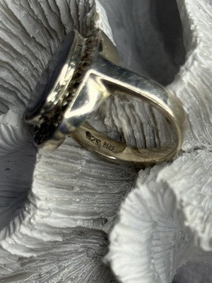 925 Sterling Silver Abalone & Marcasite Ring Size 9