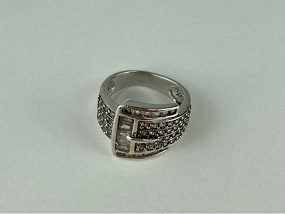 925 Sterling Silver CZ "Strap" Ring Size 7.5