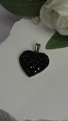 925 Sterling Silver Black Spinel Heart Pendant