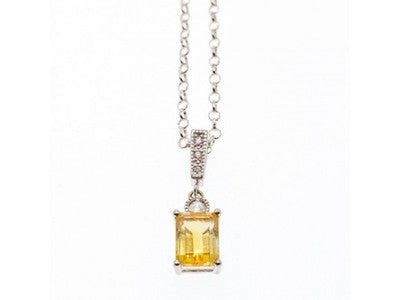 925 Sterling Silver Citrine & CZ Chain With Pendant