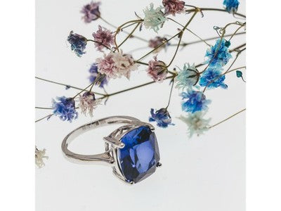 925 Sterling Silver Blue Sapphire Ring Size 6.5