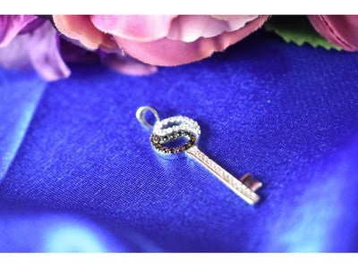 925 Sterling Silver Black & White CZ "Key" Pendant