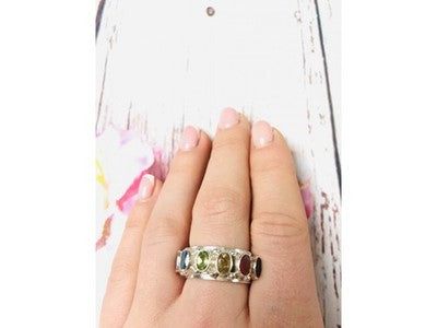 925 Sterling Silver Multi Gemstones Ring Size 8.5