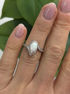 925 Sterling Silver Opal & Beryl Ring Size 6