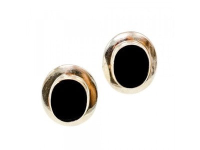 925 Sterling Silver Black Nephrite Classic Earrings