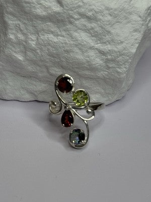 925 Sterling Silver Alexandrite, Garnet & Peridot Ring Size 6.5
