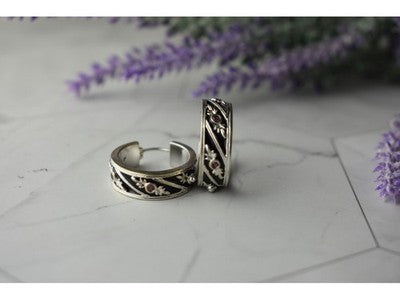 925 Sterling Silver Pink Spinel & Black Enamel Earrings