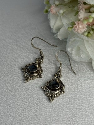 Vintage 925 Sterling Silver Labradorite Earrings Length 1.80 Inch