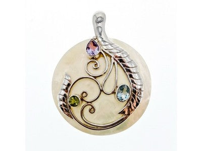 925 Sterling Silver Topaz, Amethyst, Peridot, Mother OF Pearl Pendant