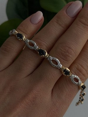 925 Sterling Silver Gold Plated Dark Blue Sapphire Bracelet 7.5