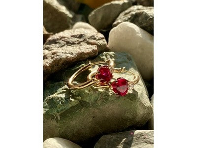 10K Yellow Gold Rubies & Diamonds Hearts Earrings