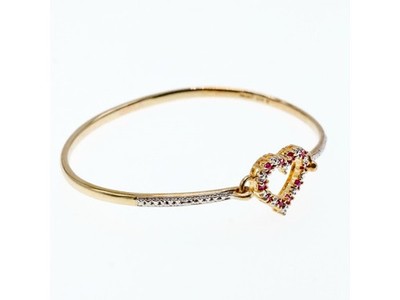 925 Sterling Silver Gold Plated Pink Topaz "Heart" Bracelet