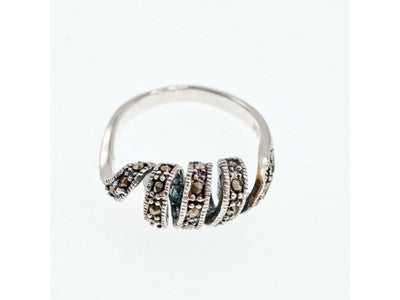 925 Sterling Silver Marcasites "Spiral" Ring Size 9.5