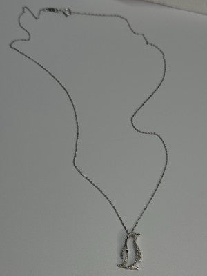 14K WHITE GOLD DIAMOND PENGUIN NECKLACE LENGTH 17 INCH