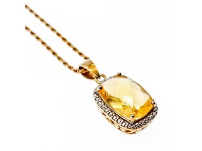 925 Sterling Silver Gold Plated Citrine Chain With Pendant Italy