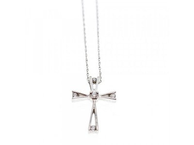 10K White Gold Diamonds Chain With Cross
