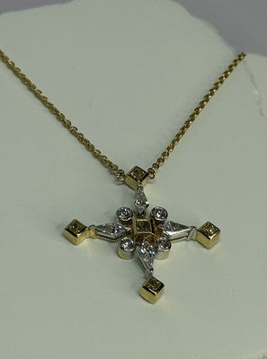 18K 750 YELLOW GOLD YELLOW & WHITE DIAMONDS 6.26 CT CROSSNECKLACE LENGTH 18 INCH
