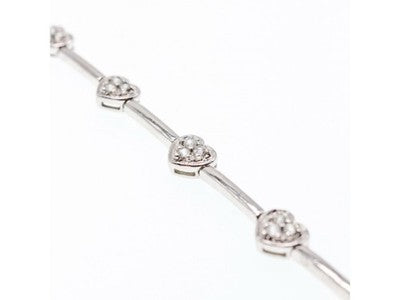 925 Sterling Silver CZ Bracelet "Hearts" Size 7 In