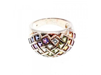 925 Sterling Silver Multi Gemstones Ring Size 7