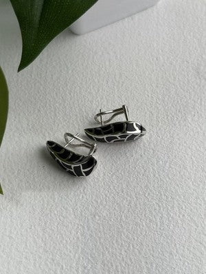 Italy Belle Etoile Coccodrillo 925 Sterling Silver Black Onyx Earrings