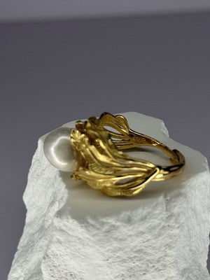 925 Sterling Silver Gold Plated Pearl Ring Size Adjustable