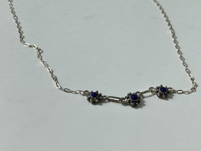 Vintage 925 Sterling Silver Blue Agate Necklace 17.7 in