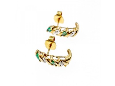 10K Yellow Gold Emerald & Diamond Stud Earrings