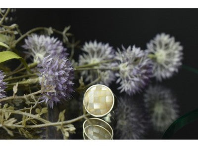 925 Sterling Silver Mother OF Pearl Mosaic Ring Size 8 Italy