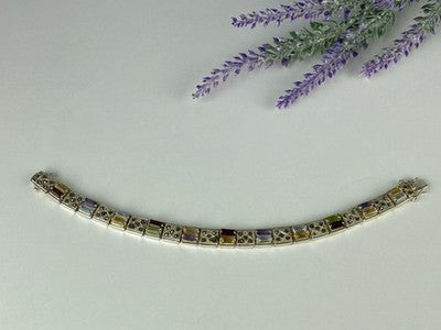 925 Sterling Silver Multi Gemstones Bracelet