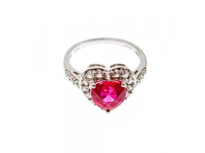 925 Sterling Silver Ruby & CZ "Heart" Ring Size 7