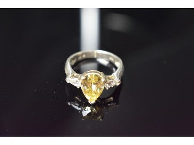 925 Sterling Silver Yellow CZ Ring Size 10.5