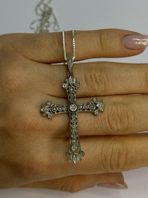 925 Sterling Silver Diamond Cross Necklace Length 30 In