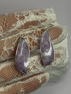 925 Sterling Silver Lepidolite Earrings Length 2 Inch