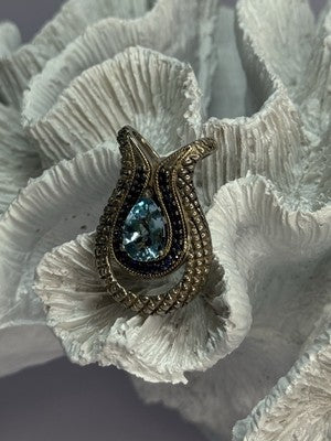 925 Sterling Silver 18k Yellow Gold Topaz & Sapphire Pendant Length 1.3 Inch