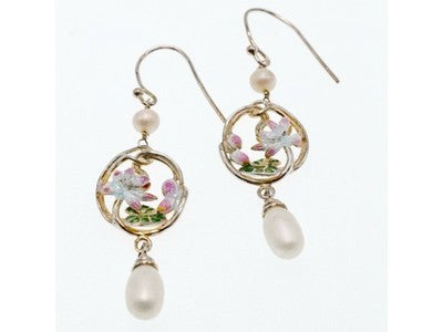 925 Sterling Silver Pearls & Enamel Earrings